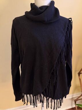Michael Kors Black Turtleneck Fringe Women's Sweater - M